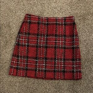 LOFT Red and Black Plaid Mini Skirt